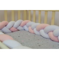 Бортик косичка в детскую кроватку - Cream Pink